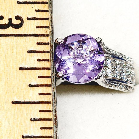 AAA Rose De France Amethyst & Zircon bridge ring in Plat/925SS 3.25 tcw size 8 - Picture 3 of 6